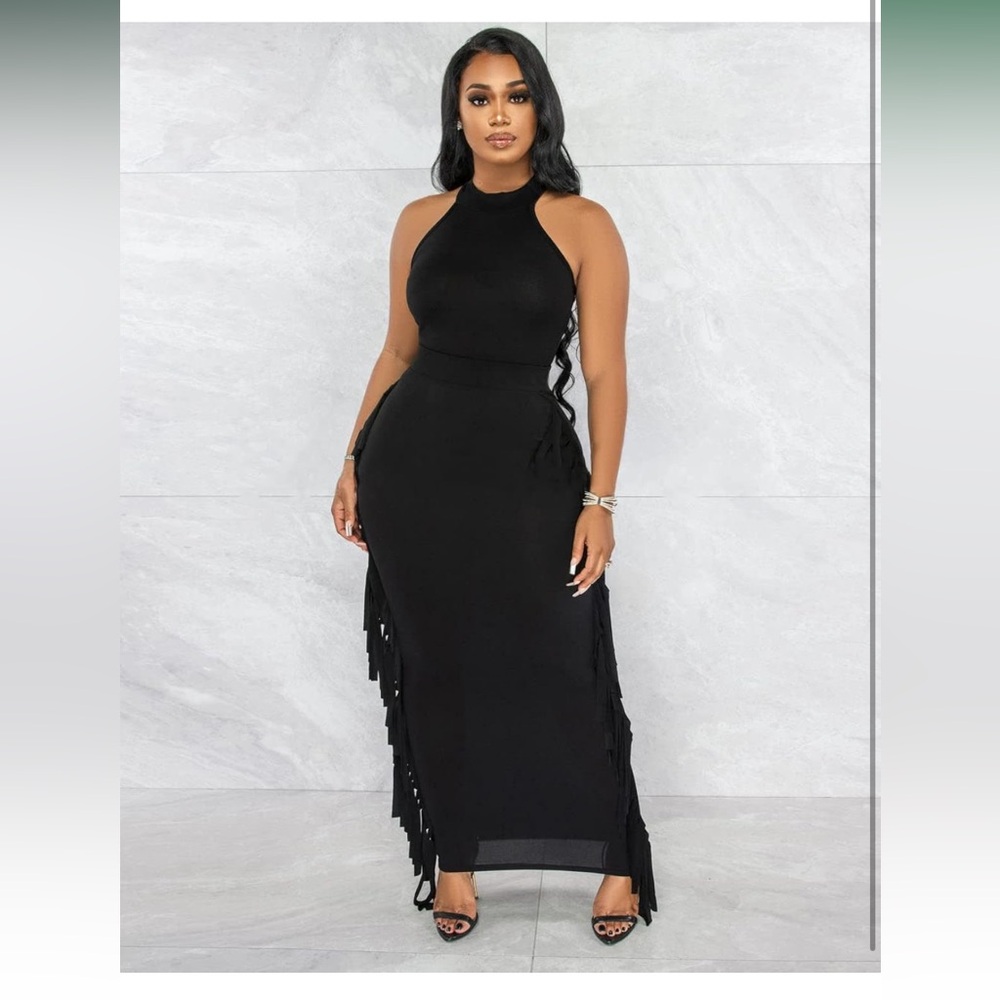 Chic Black Halter Midi skirt set